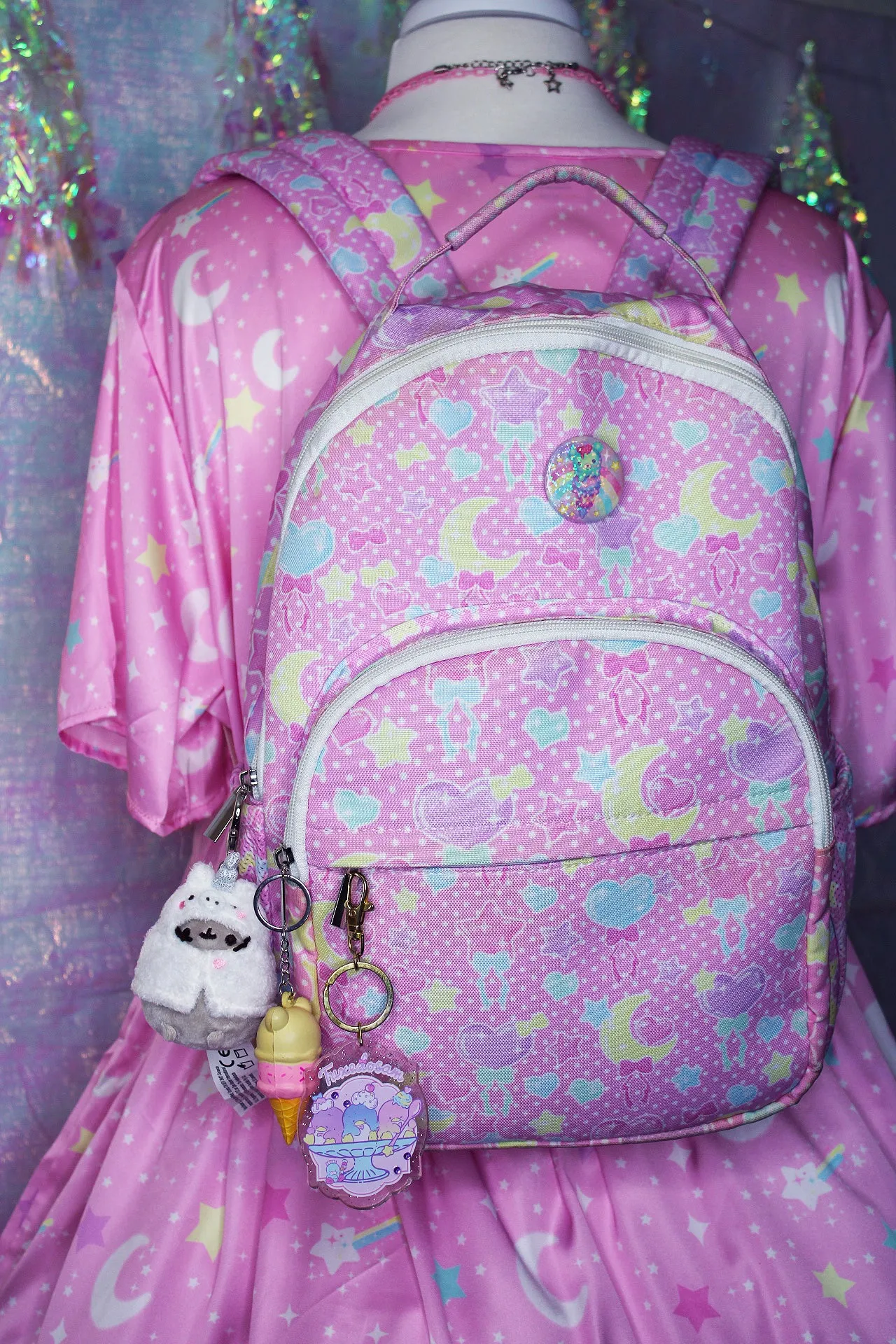 Pastel Party pink rounded multi pocket backpack [made to order]