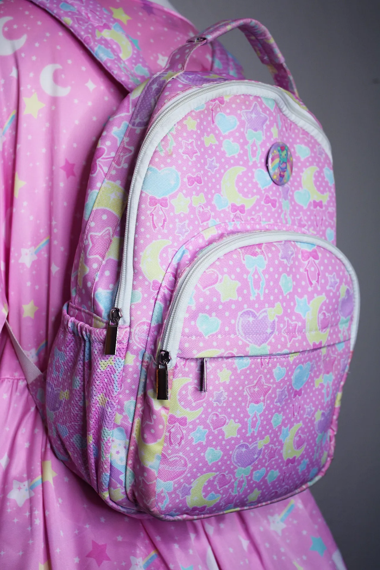 Pastel Party pink rounded multi pocket backpack [made to order]