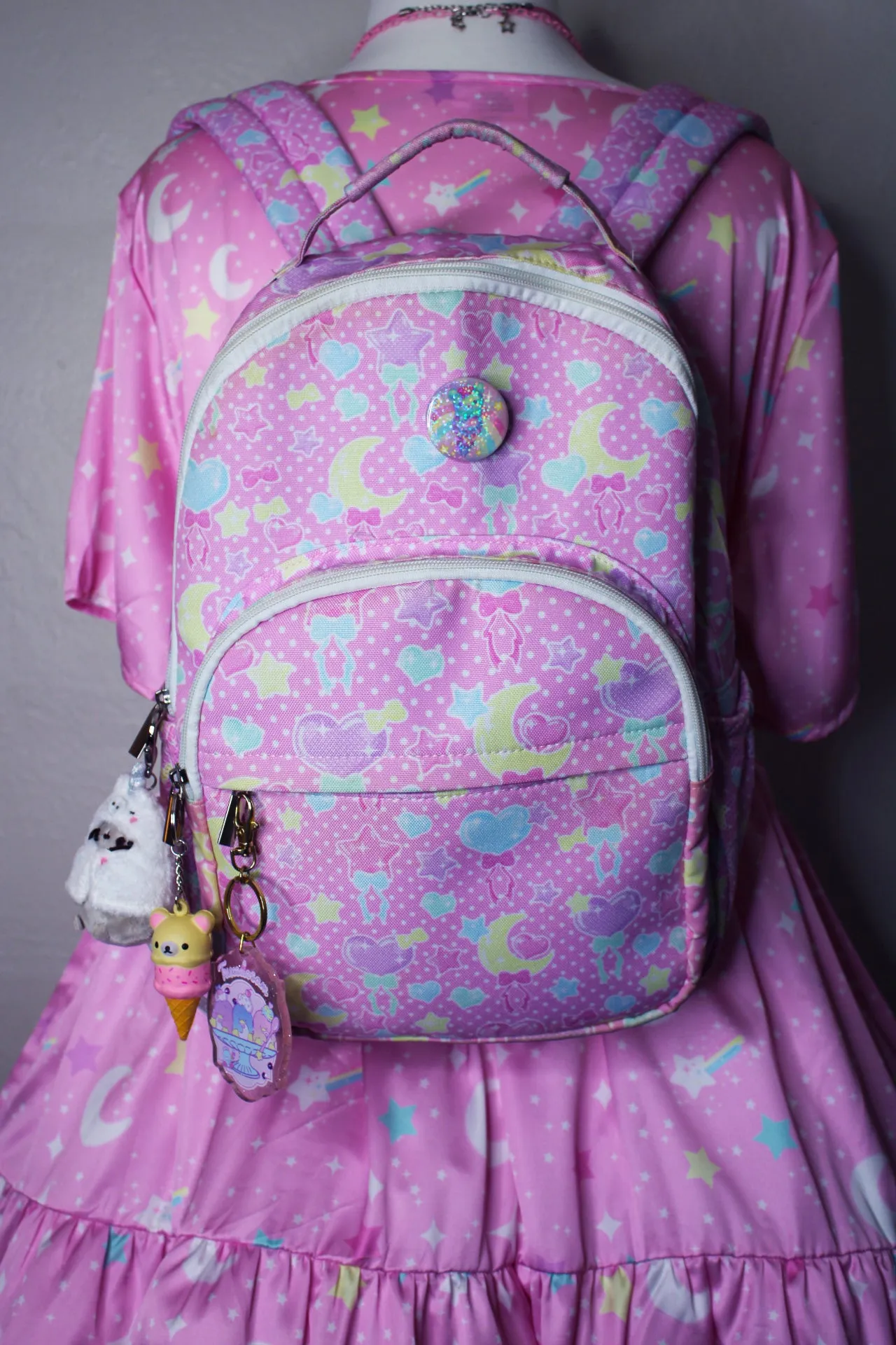 Pastel Party pink rounded multi pocket backpack [made to order]