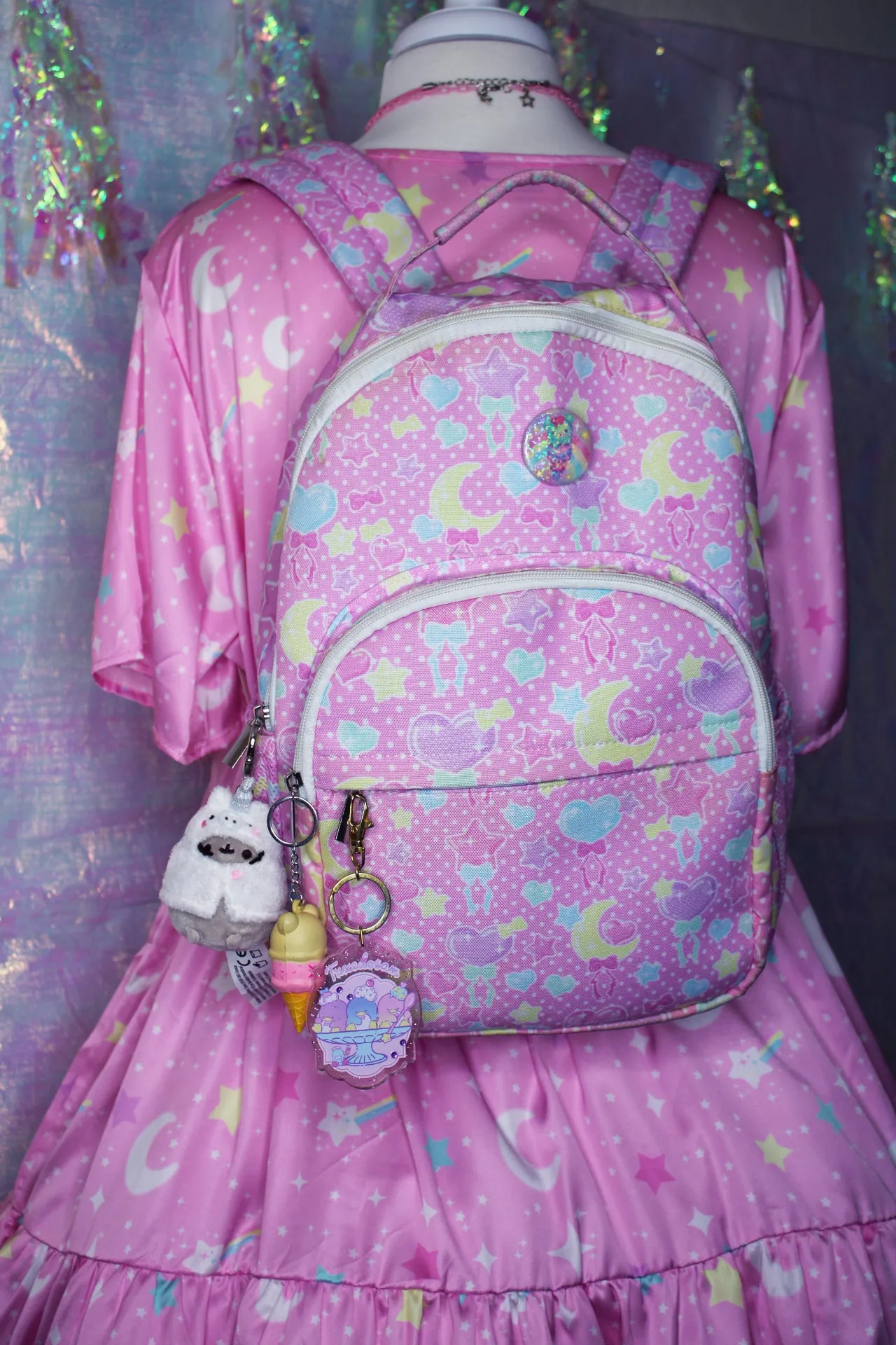 Pastel Party pink rounded multi pocket backpack [made to order]