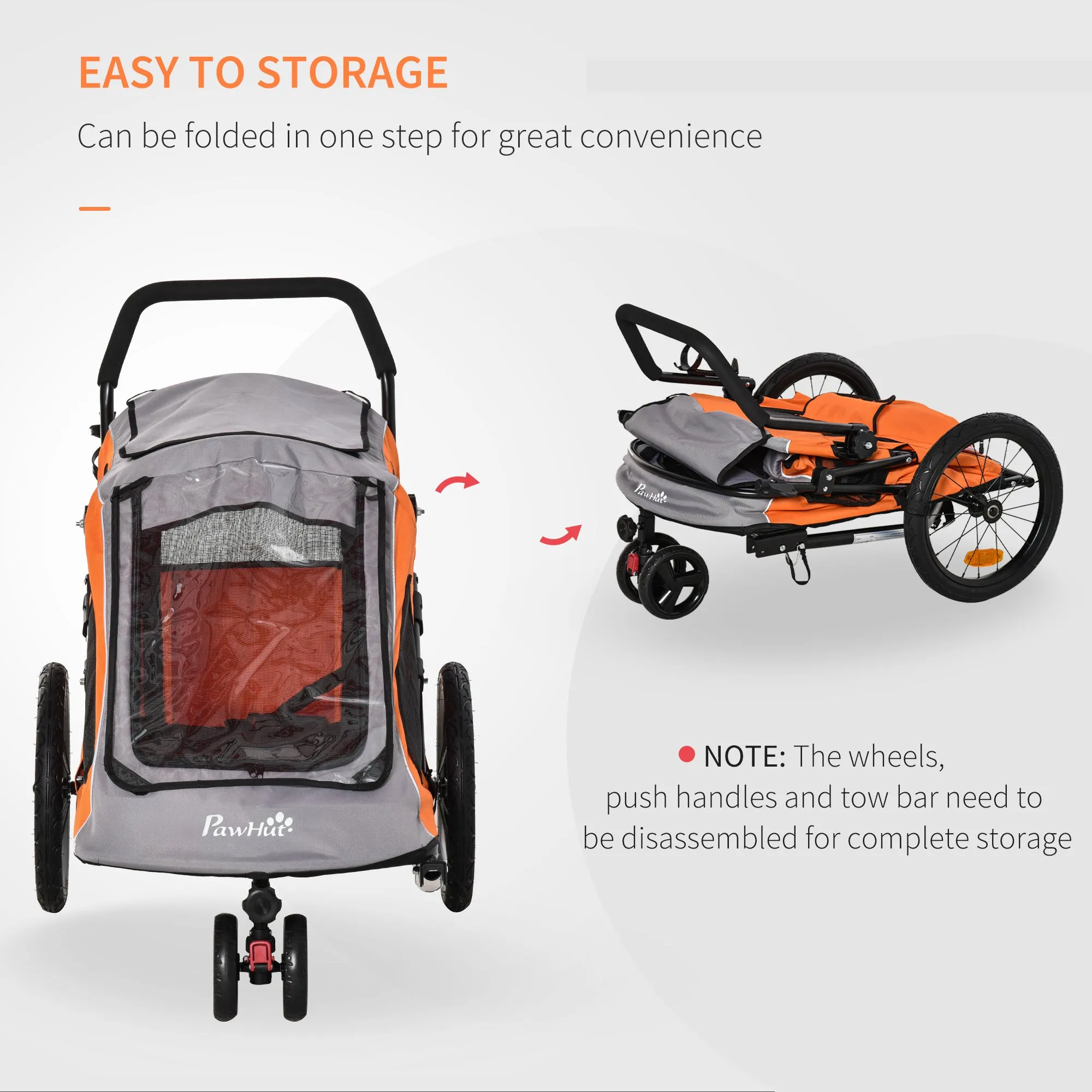 PawHut 2-IN-1 Dog Bike Trailer Pet Carrier Stroller Reflector 140 x 71 x 105cm