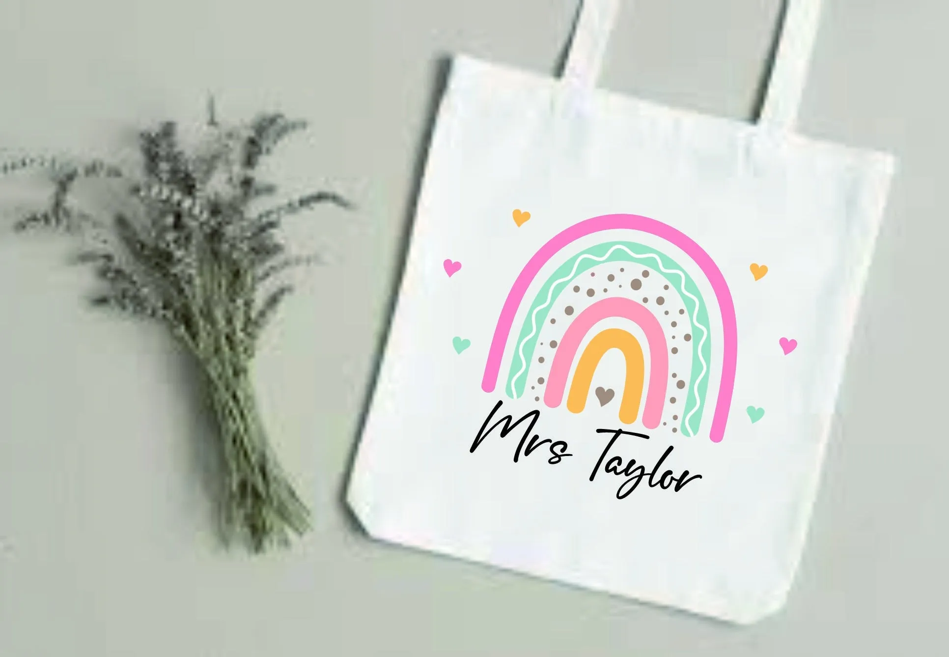 Personalised Teacher Rainbow Tote Bag | Thank You Teacher Gift