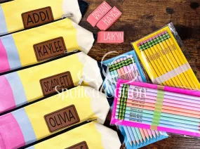 Personalized Pencils, Erasers, and Pencil Bag