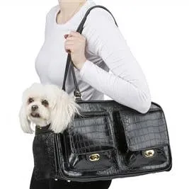 Petote Marlee Dog Carrier - Black Faux Croco