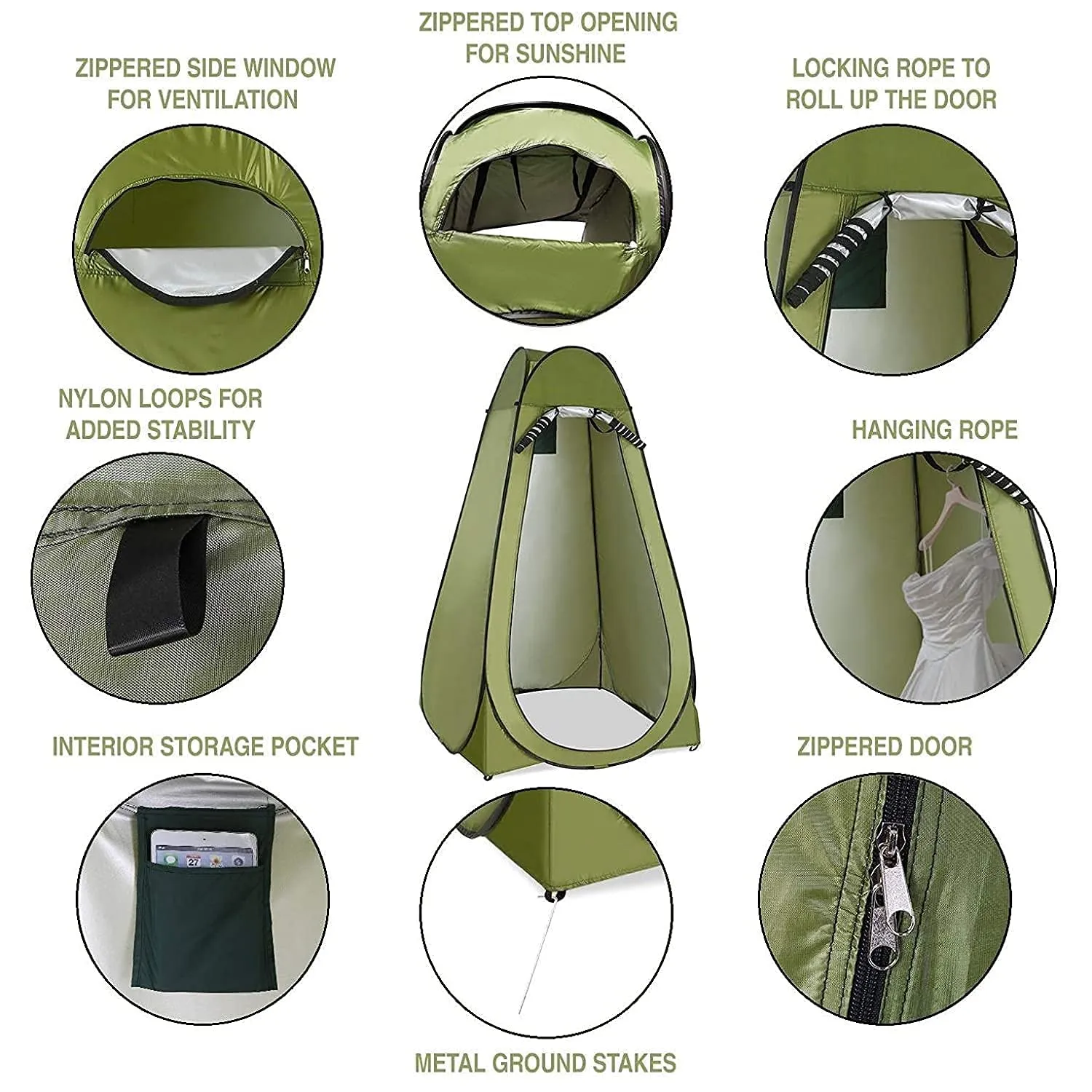 Pop Up Privacy Tent | Shower Tent | Portable Outdoor Camping Bathroom Toilet Tent | Changing Tent | Privacy Shelters Room for Hiking and Beach | Colour: Green