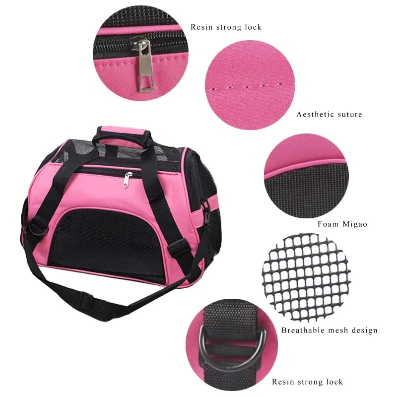 Portable Pet Carrier Bag - Foldable Mesh Travel Bag for Cats & Small Dogs