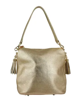 Premio Harper Gold Leather Shoulder Bag