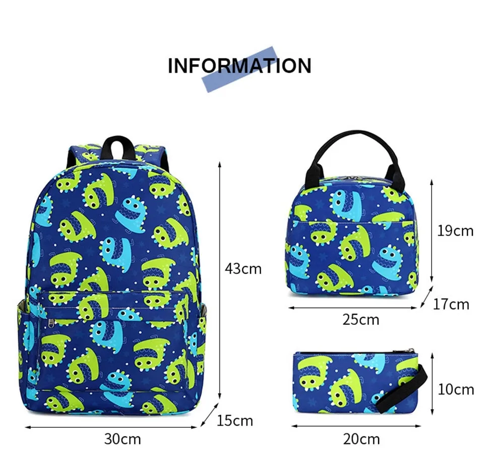 Pretty in Jurassic Dinosaur Water Resistant Backpack Set Bag 3 Options