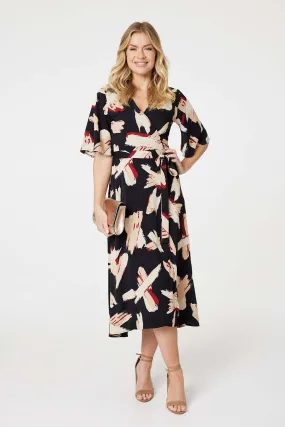 Printed 1/2 Sleeve Midi Dress