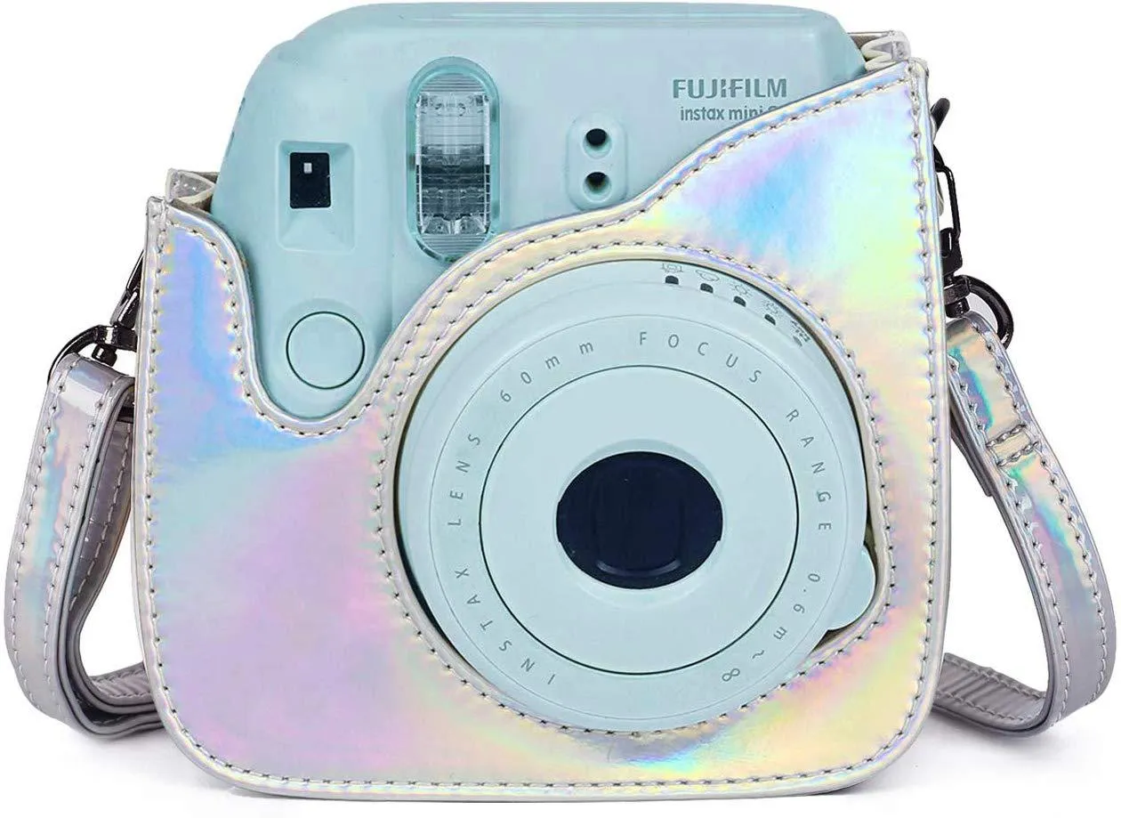 Protective case compatible with Instax Mini 9 Mini 8 Mini 8 PU leather bag (magic silver)