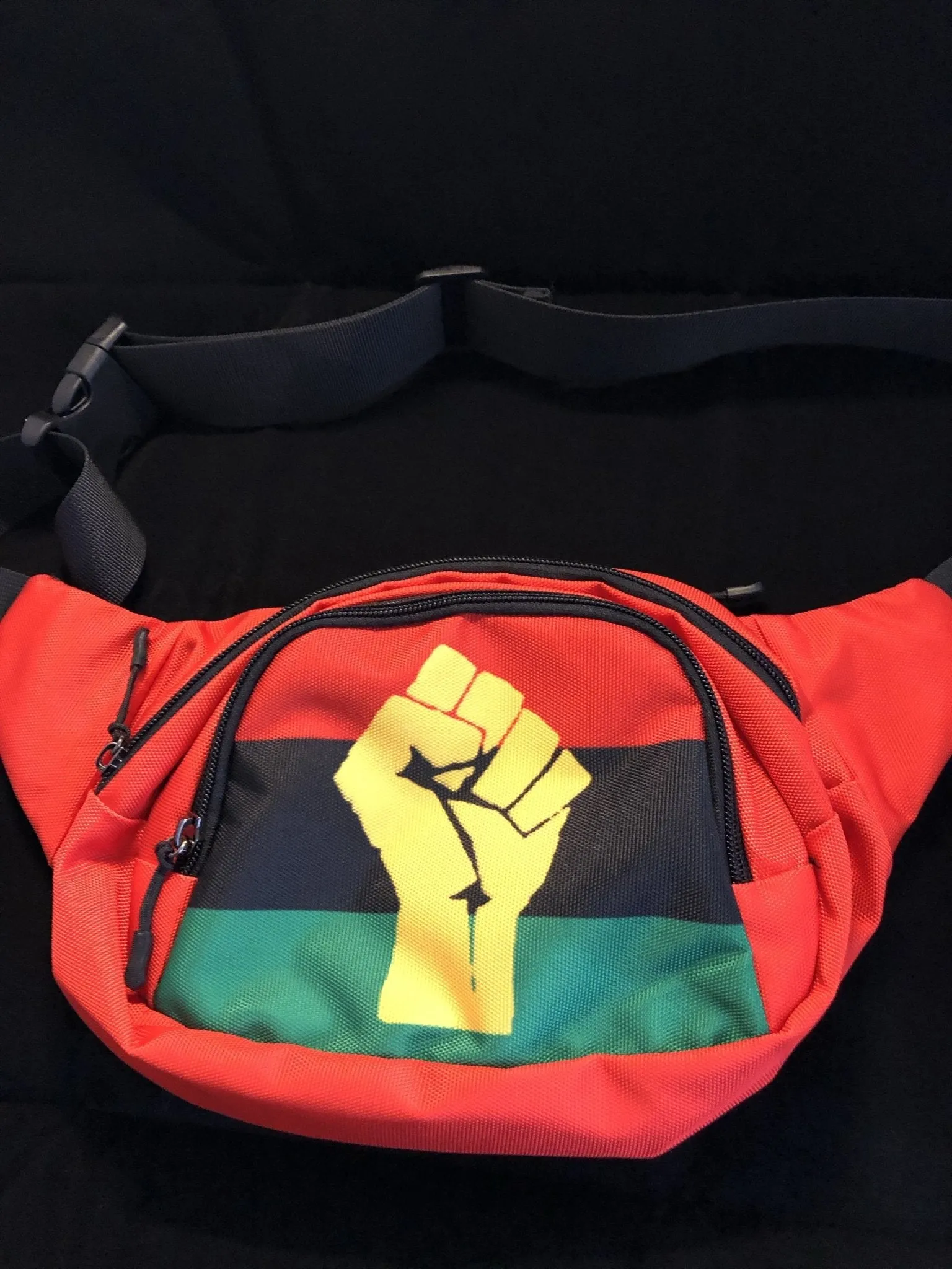 RBG Pan African Flag w/ Yellow Fist Unisex Waist Bag