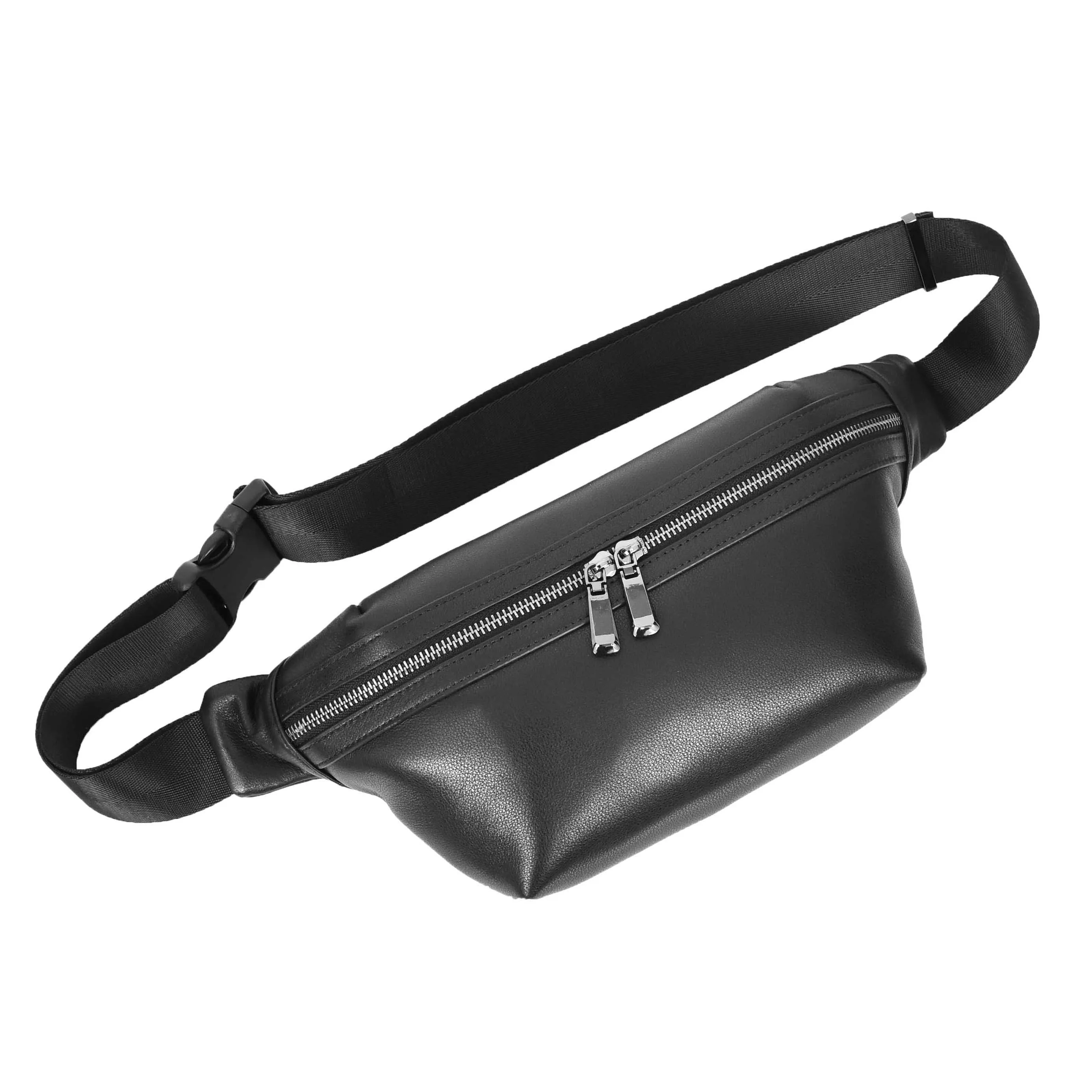 Real Leather Waist Pack Mobile Money Belt Bum Bag Travel Pouch AY27 Black