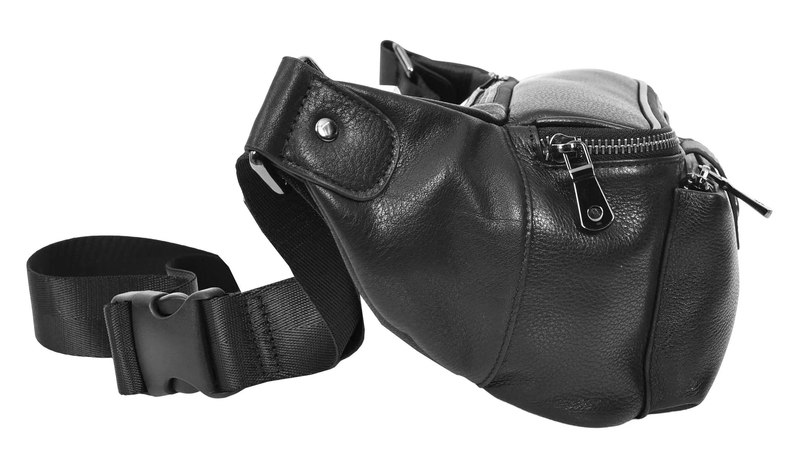 Real Leather Waist Pack Mobile Money Multiple Pockets Bum Bag Travel Pouch AY18 Black