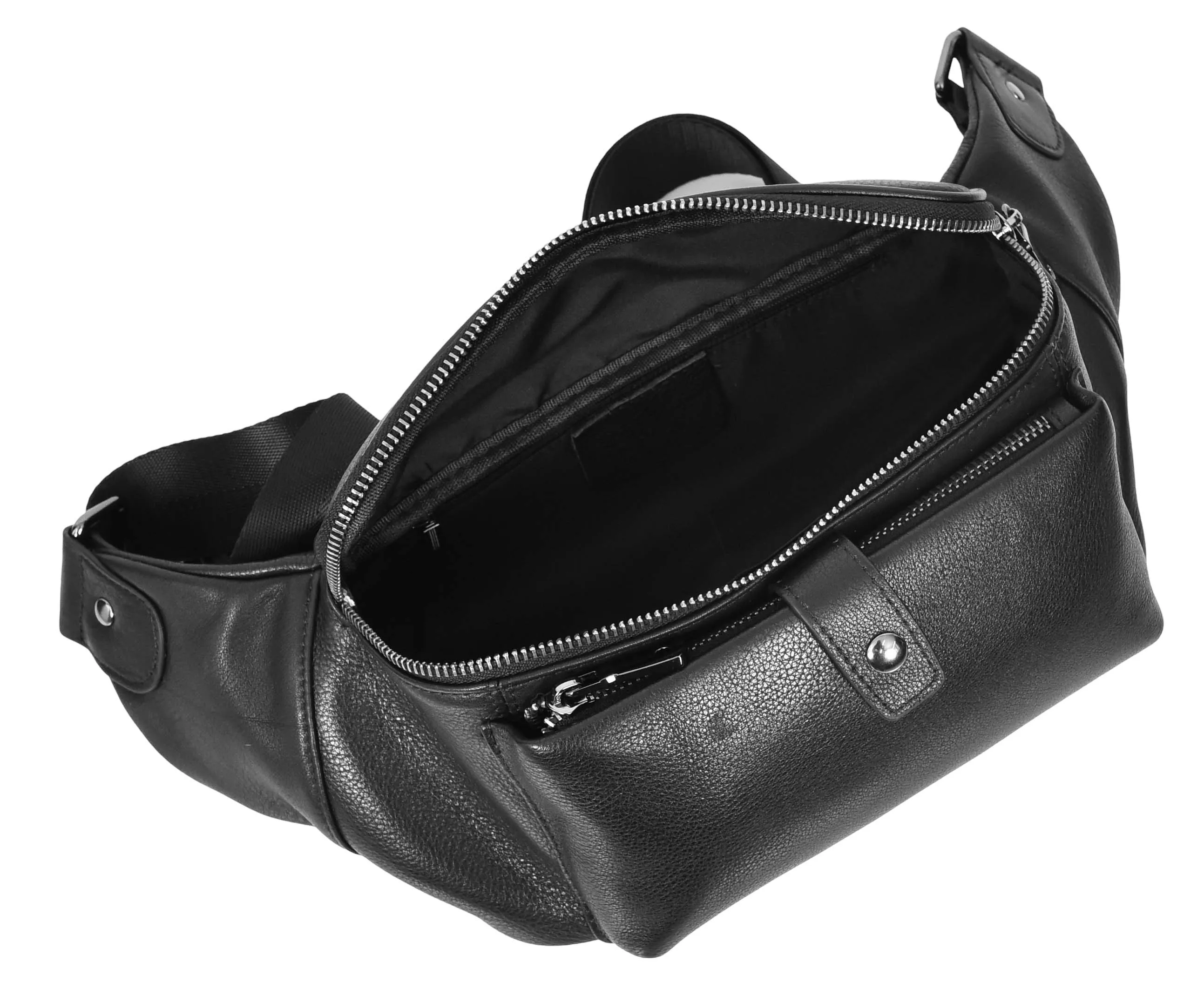 Real Leather Waist Pack Mobile Money Multiple Pockets Bum Bag Travel Pouch AY18 Black