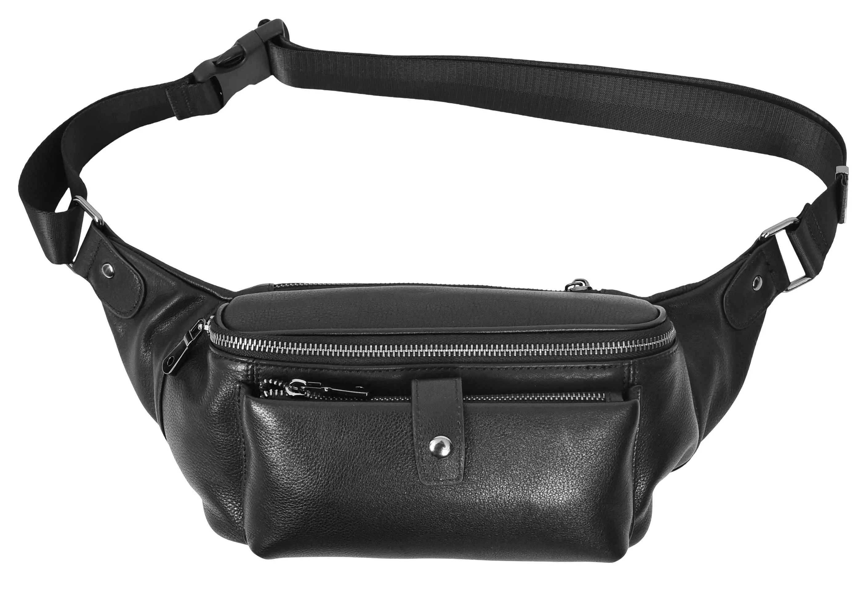 Real Leather Waist Pack Mobile Money Multiple Pockets Bum Bag Travel Pouch AY18 Black