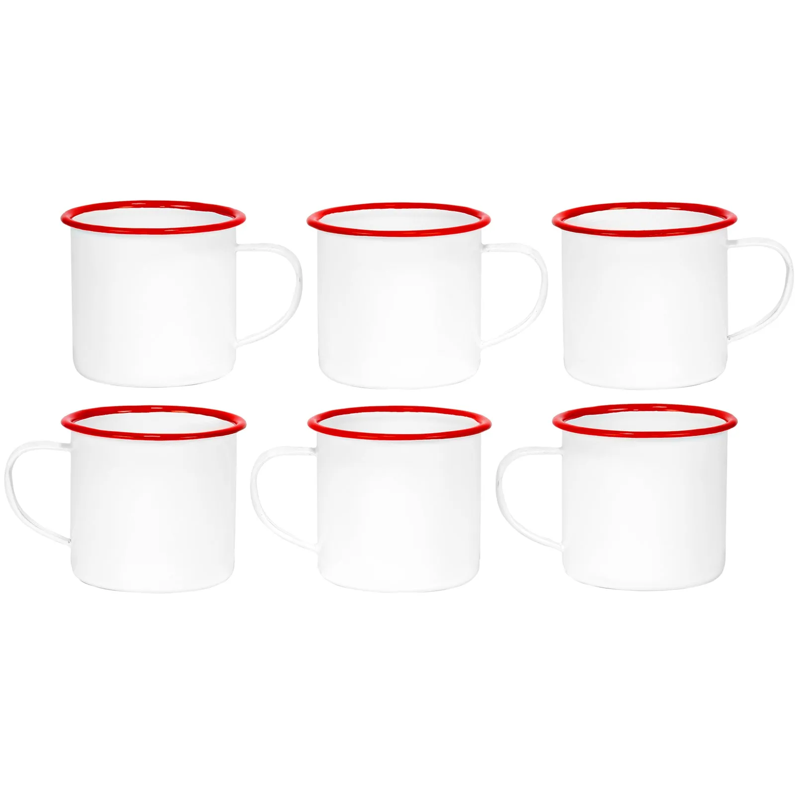 Red Co. Set of 6 Enamelware Metal Medium Classic 12 Oz Round Coffee and Tea Mug with Handle, Solid White/Colored Rim