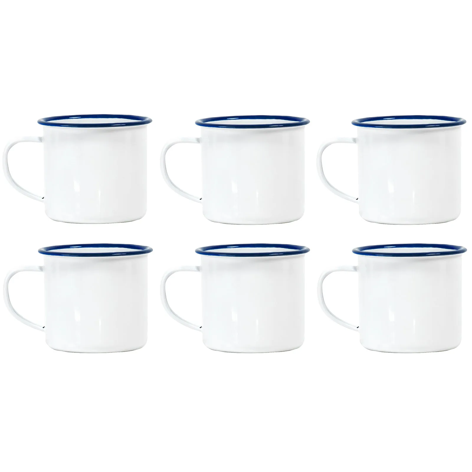 Red Co. Set of 6 Enamelware Metal Medium Classic 12 Oz Round Coffee and Tea Mug with Handle, Solid White/Colored Rim