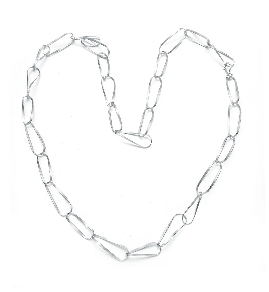 Sterling Silver Brushed Rhodium Plated Link Necklace