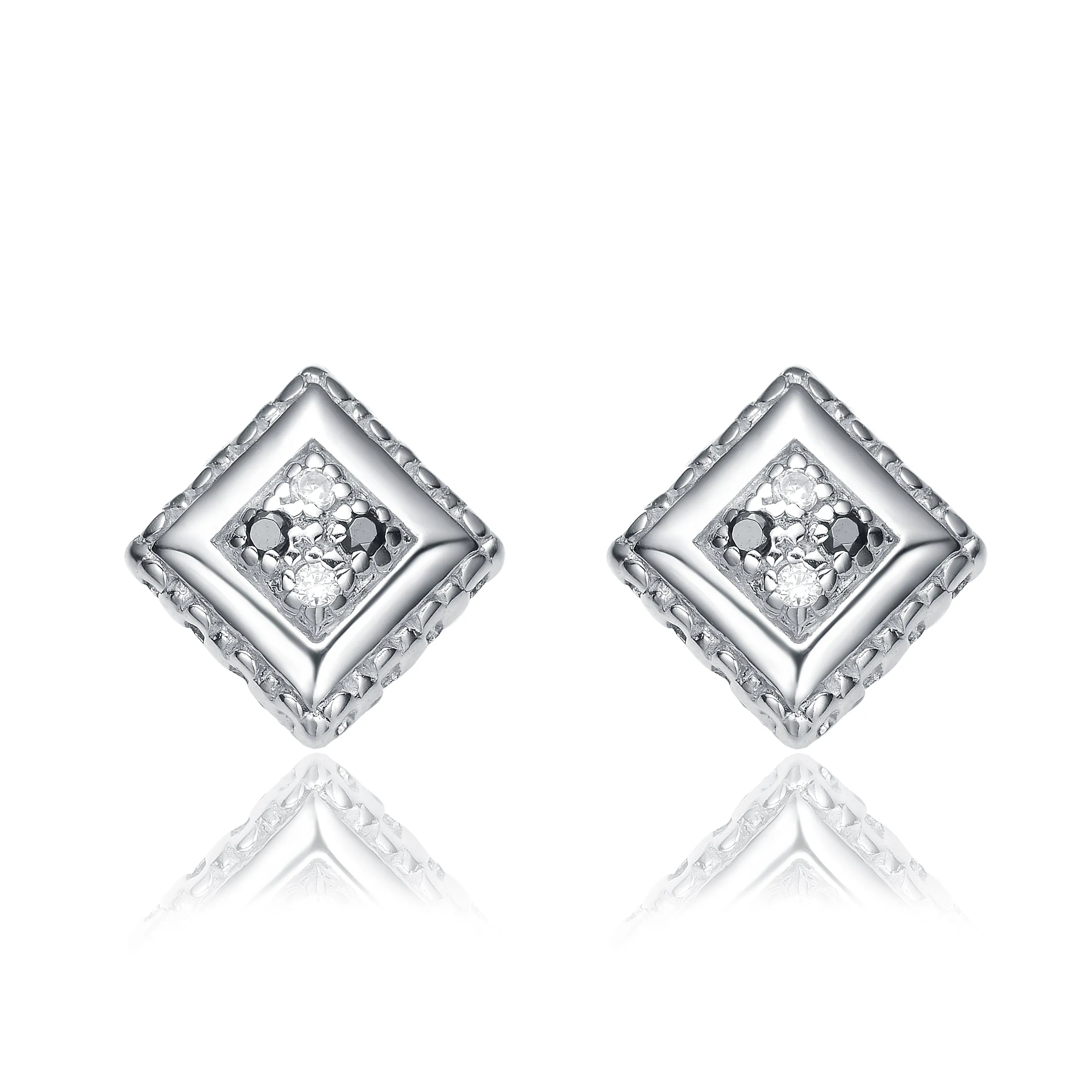 Sterling Silver Cubic Zirconia Square Stud Earrings