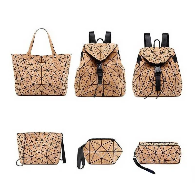 Street Fashion Style Geometric Diamond Cork School Bags For Teenage Girls