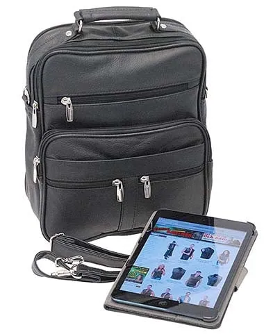 Tablet Size Crossbody Black Leather Travel Bag #P37510K