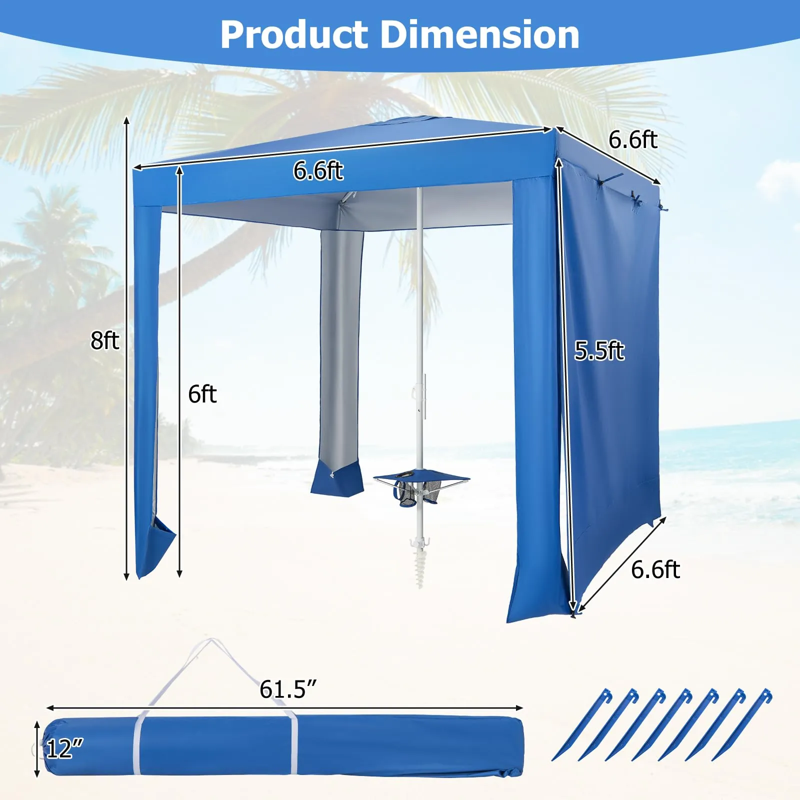 Tangkula 6.6x6.6 Ft Beach Cabana