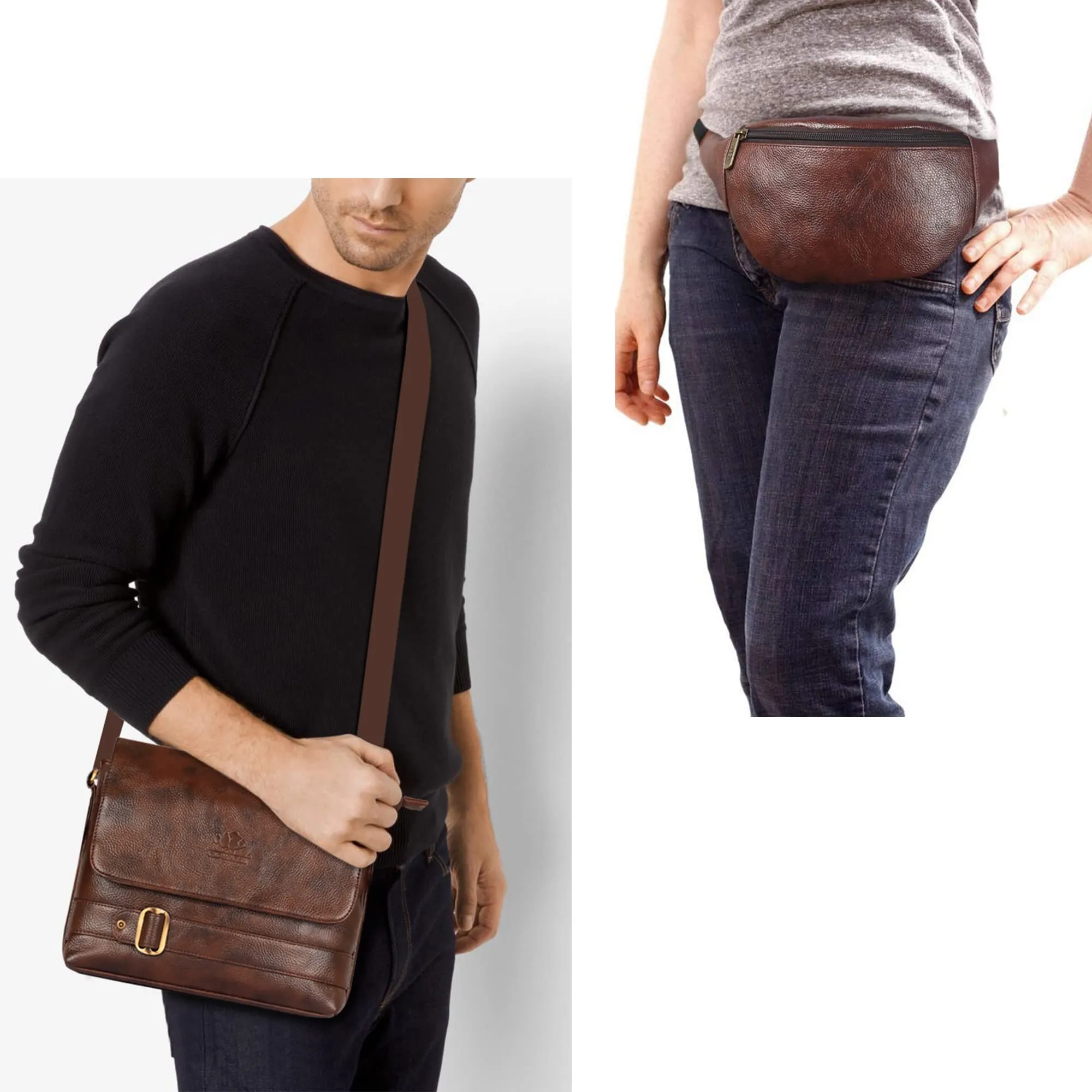 The Clownfish Combo of Apollo Faux Leather 23 cms Sling Bag (Chocolate) &The Clownfish Annex Faux Leather Waist Bag (Copper Brown)