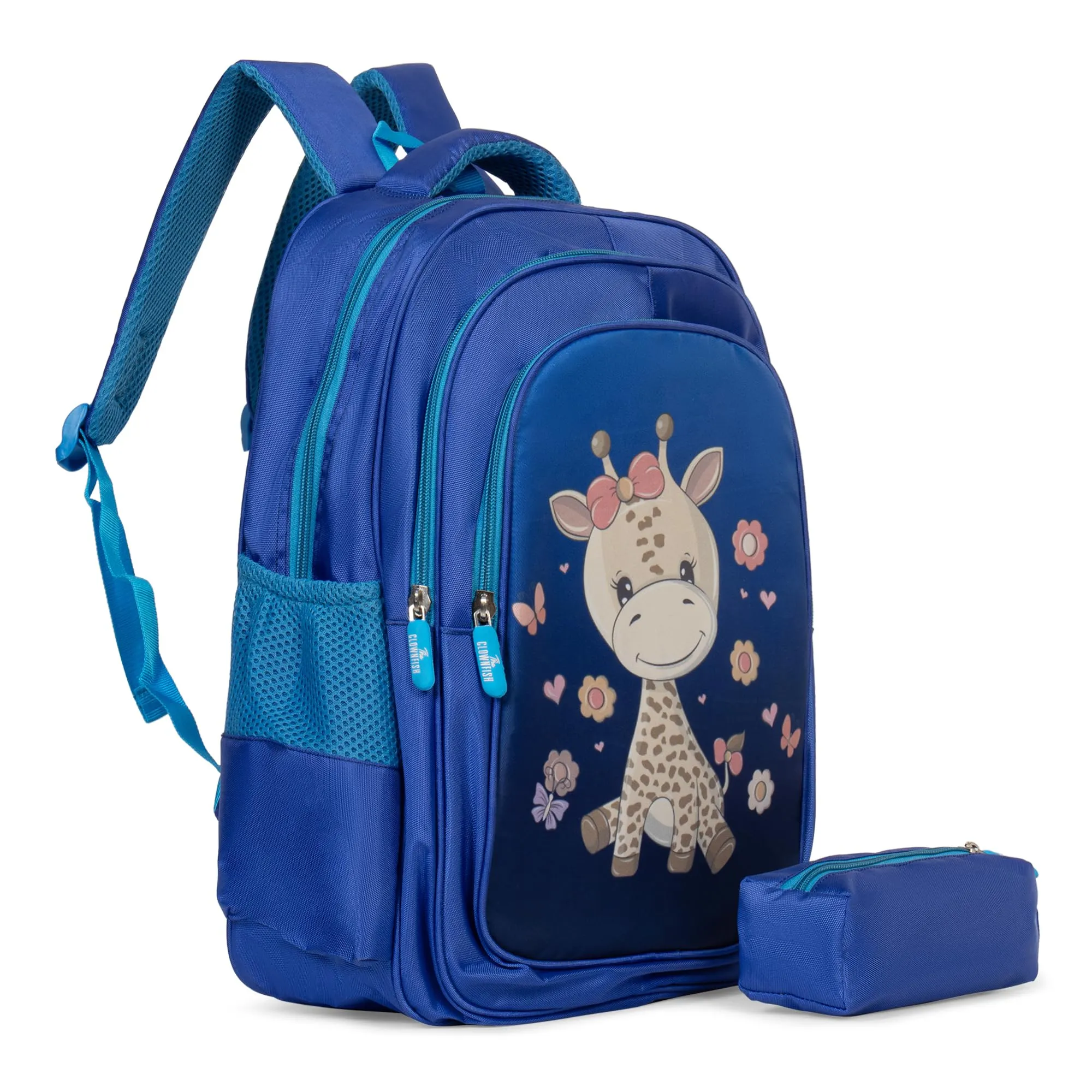 THE CLOWNFISH KidVenture Series Polyester 22 Litres Kids Backpack School Bag Daypack Sack Picnic Bag for Tiny Tots Child Age 5-7 years (Blue - Giraffe)