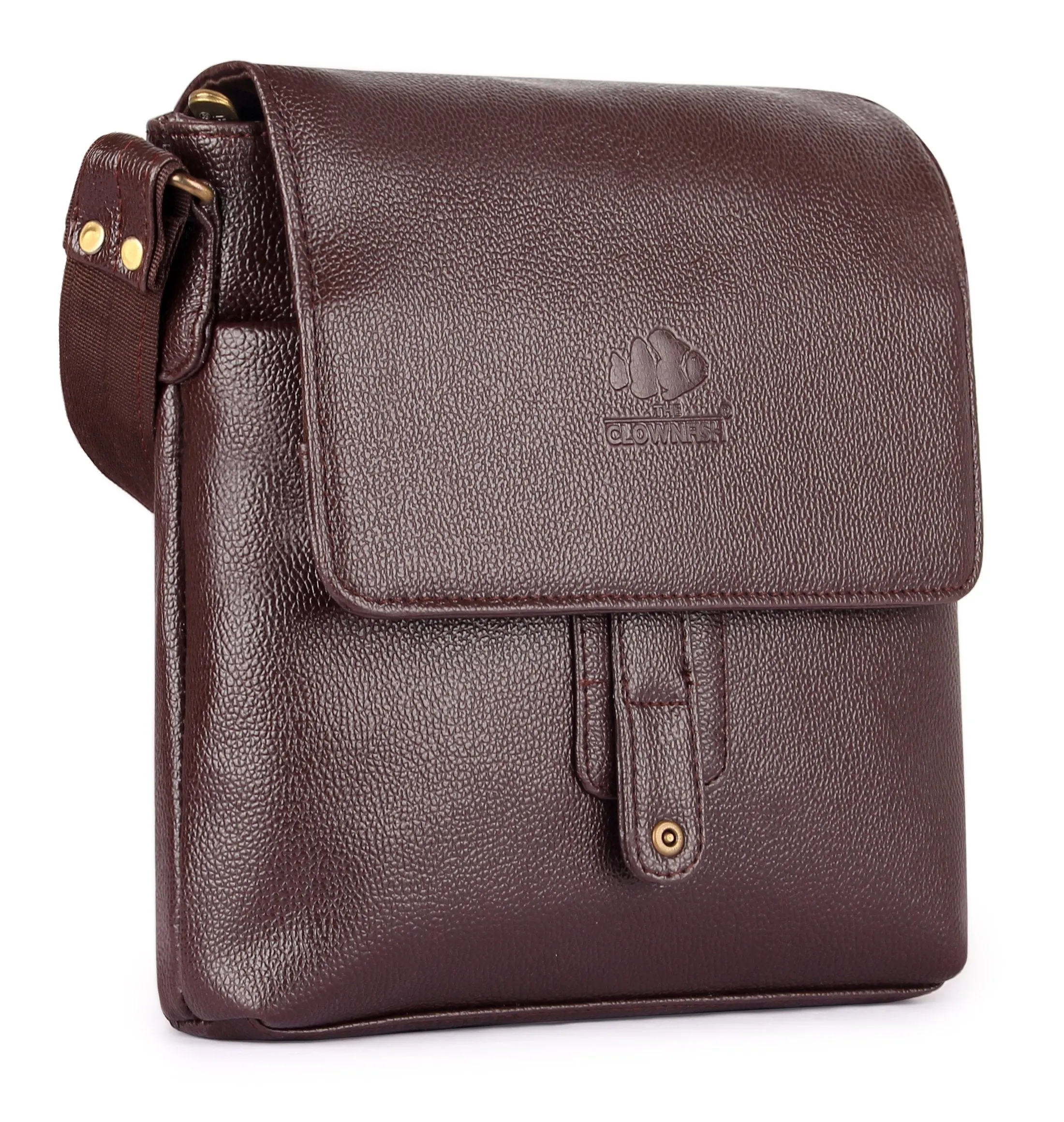 THE CLOWNFISH Maple Series vegan leather Chestnut Brown Messenger Bag