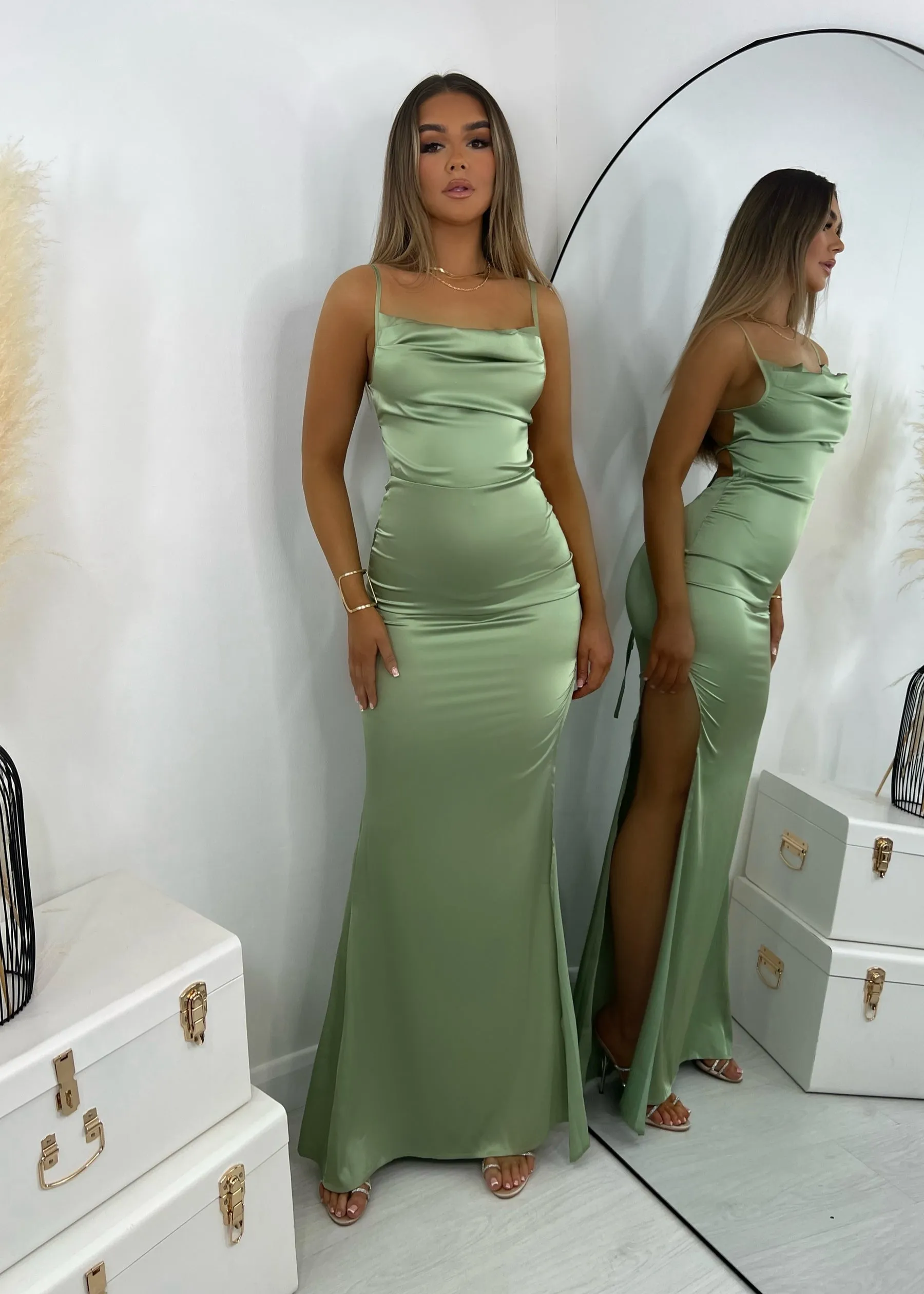 Tiana Satin Split Gown - Mint