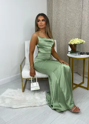 Tiana Satin Split Gown - Mint