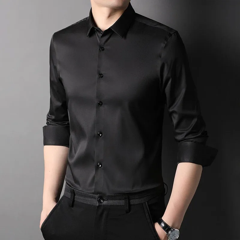 Top Grade Fashion Brand Solid Color Luxury Designer Shirts Men Slim Fit Shirt Long Sleeve Classic Casual Mens Clothing