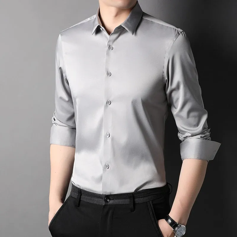 Top Grade Fashion Brand Solid Color Luxury Designer Shirts Men Slim Fit Shirt Long Sleeve Classic Casual Mens Clothing