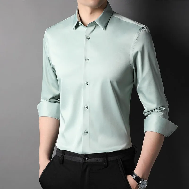 Top Grade Fashion Brand Solid Color Luxury Designer Shirts Men Slim Fit Shirt Long Sleeve Classic Casual Mens Clothing