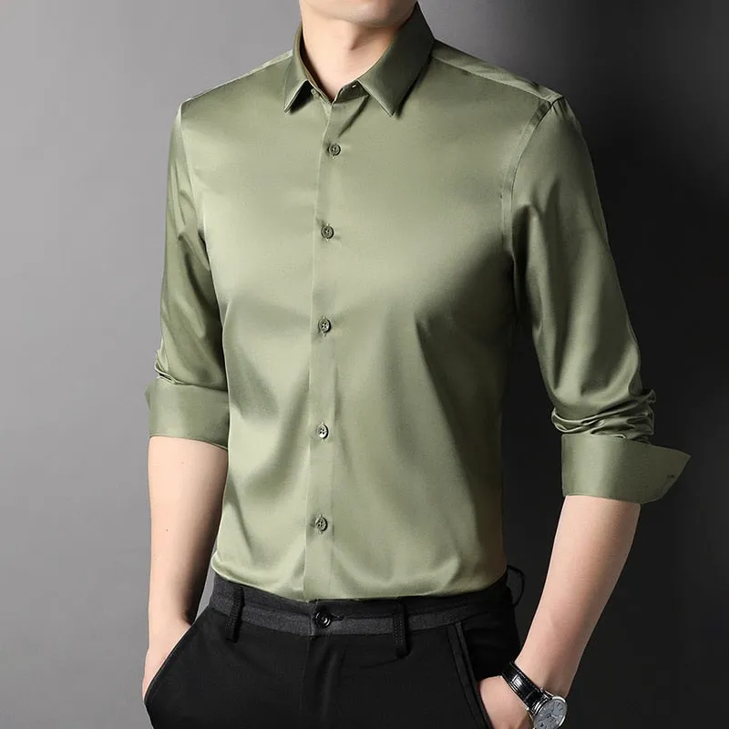 Top Grade Fashion Brand Solid Color Luxury Designer Shirts Men Slim Fit Shirt Long Sleeve Classic Casual Mens Clothing