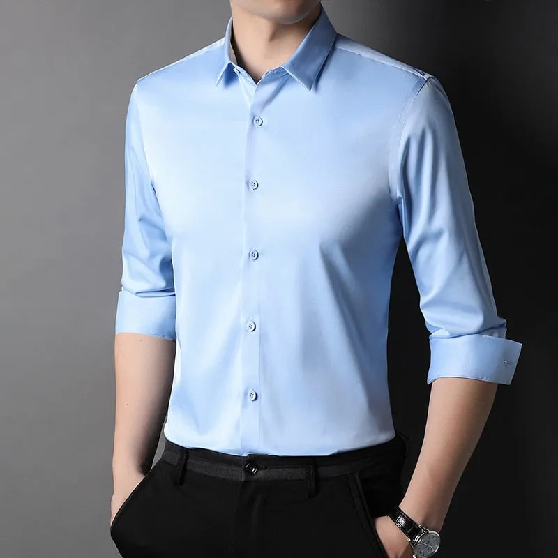 Top Grade Fashion Brand Solid Color Luxury Designer Shirts Men Slim Fit Shirt Long Sleeve Classic Casual Mens Clothing