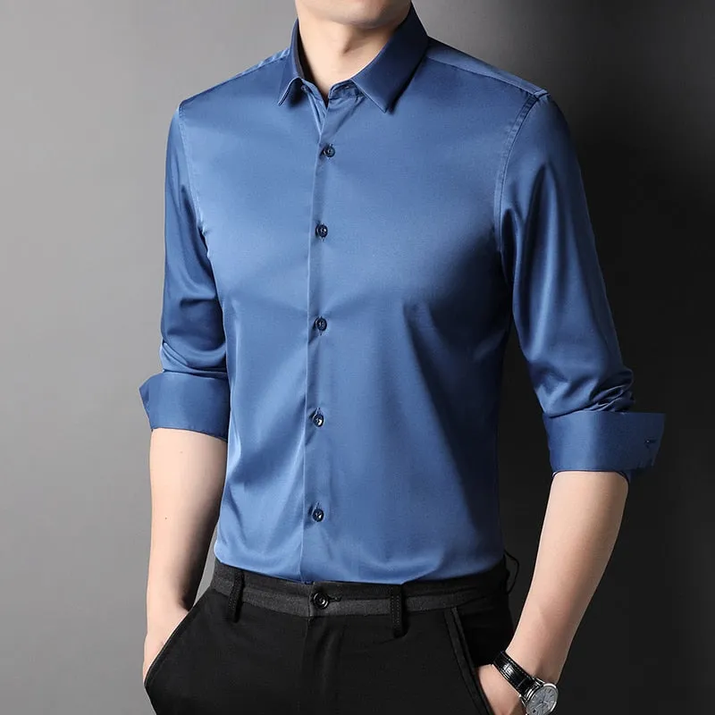 Top Grade Fashion Brand Solid Color Luxury Designer Shirts Men Slim Fit Shirt Long Sleeve Classic Casual Mens Clothing