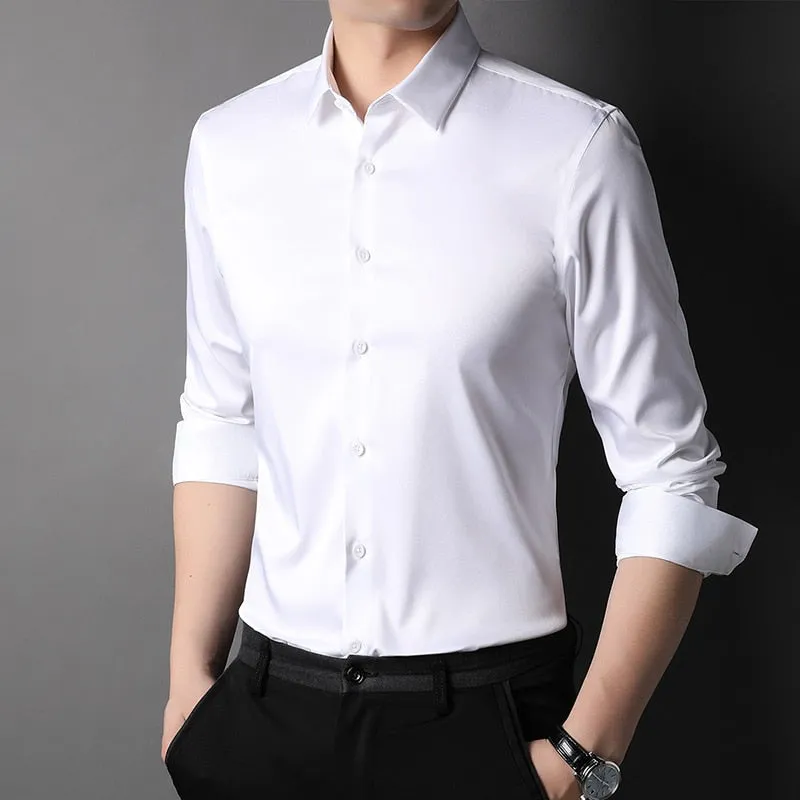 Top Grade Fashion Brand Solid Color Luxury Designer Shirts Men Slim Fit Shirt Long Sleeve Classic Casual Mens Clothing