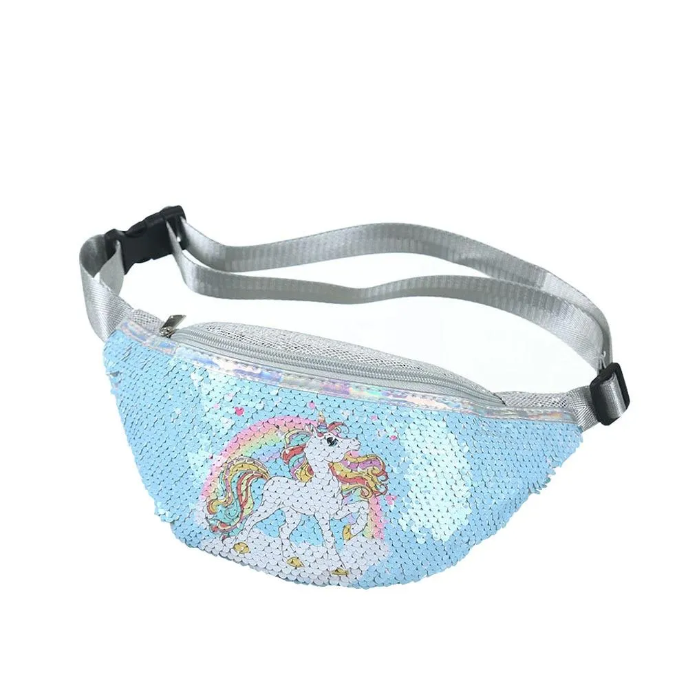 Trendy Casual Girls' Sequin Fannypacks With Cartoon Unicorn Pattern