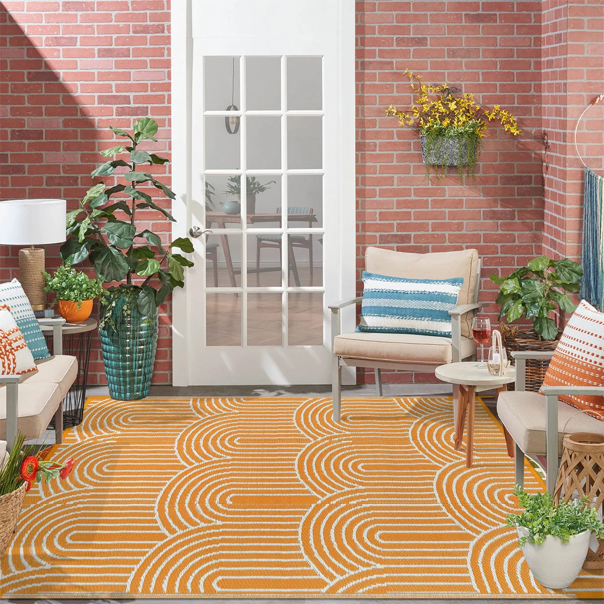 Verrill Outdoor Plastic Straw Rug Orange Reversible Rv Outdoor Rug