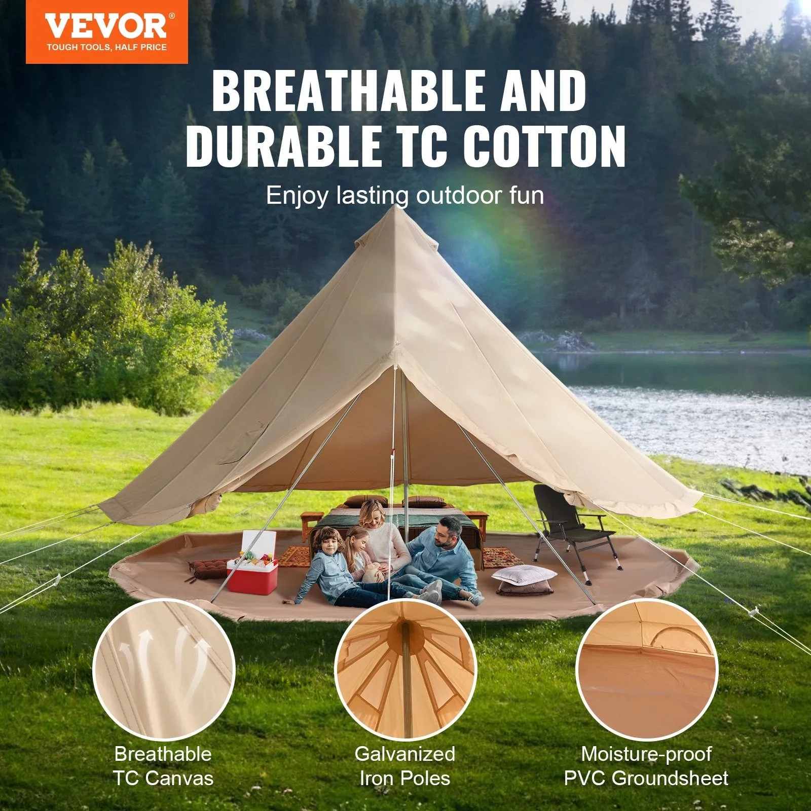 Vevor Bell Tent 19.6' Waterproof Canvas Yurt with Stove Jack and Detachable Side Wall Fits 10-12 People New