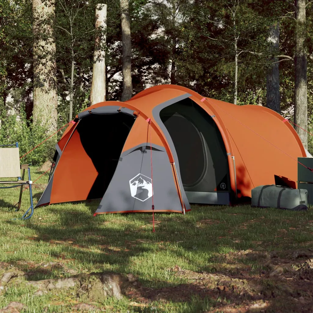 vidaXL Camping Tent Tunnel 3-Person Grey and Orange Waterproof