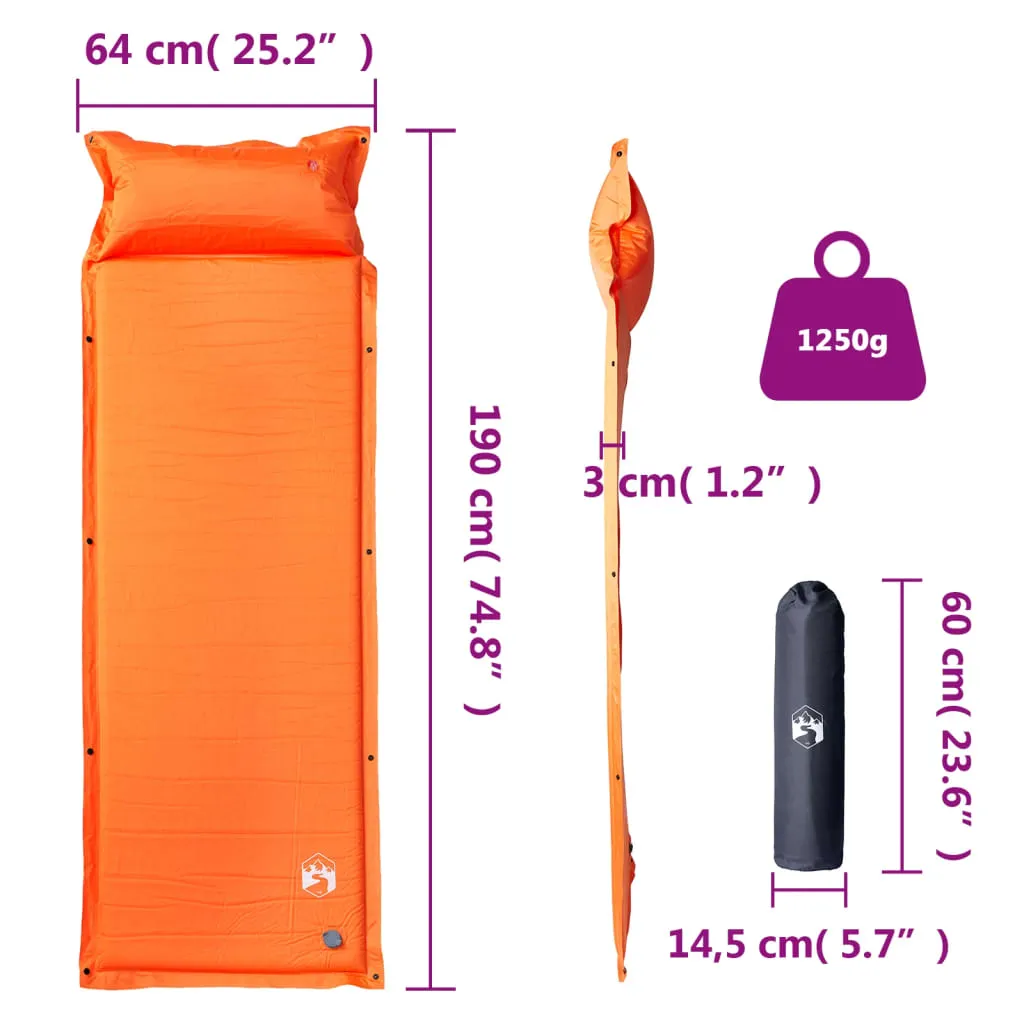 vidaXL Self Inflating Camping Mattress with Pillow 1-Person Orange