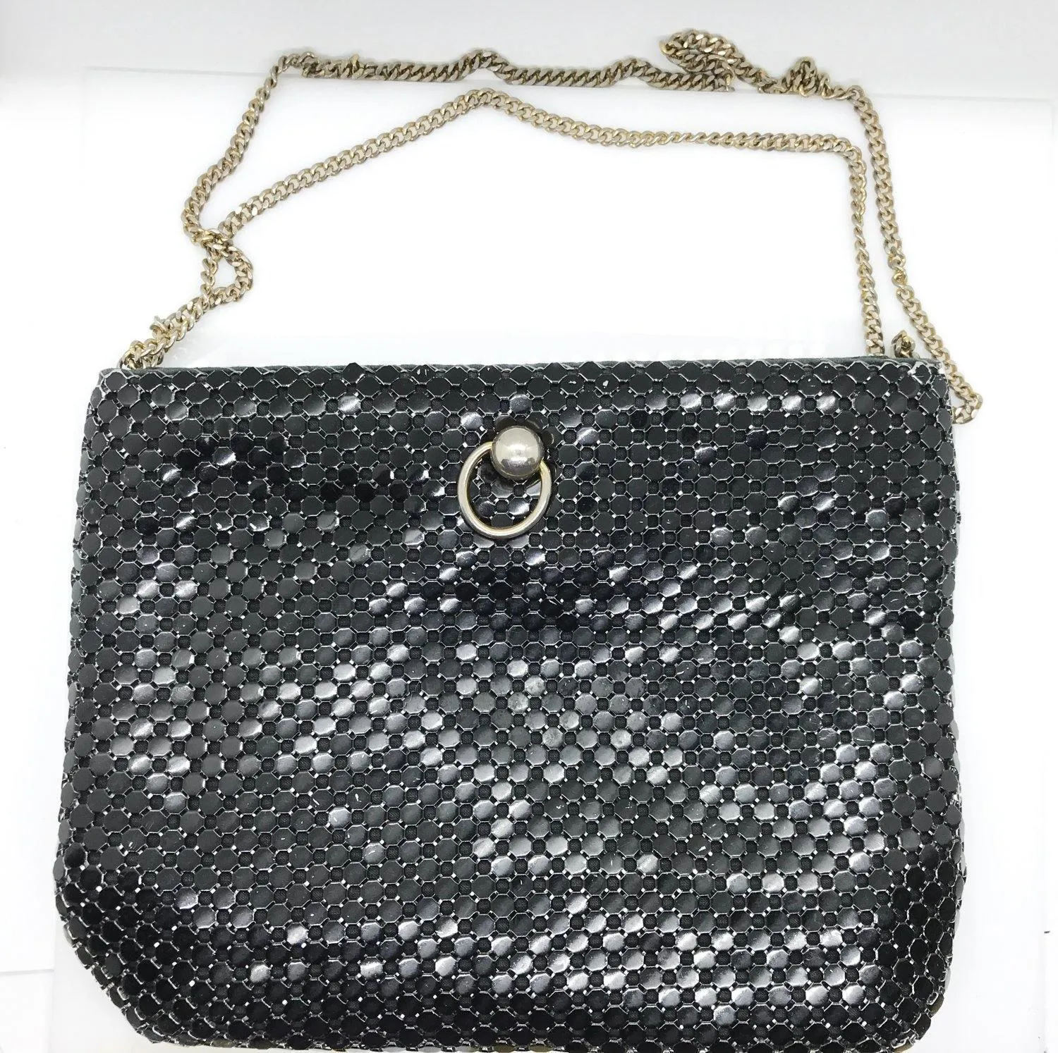 Vintage Black Metal Mesh Evening Bag