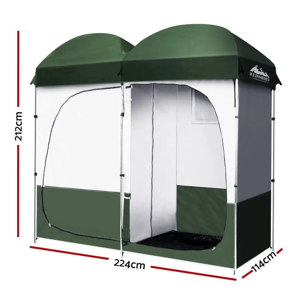 Weisshorn Double Camping Shower Toilet Tent Outdoor Portable Change Room Green