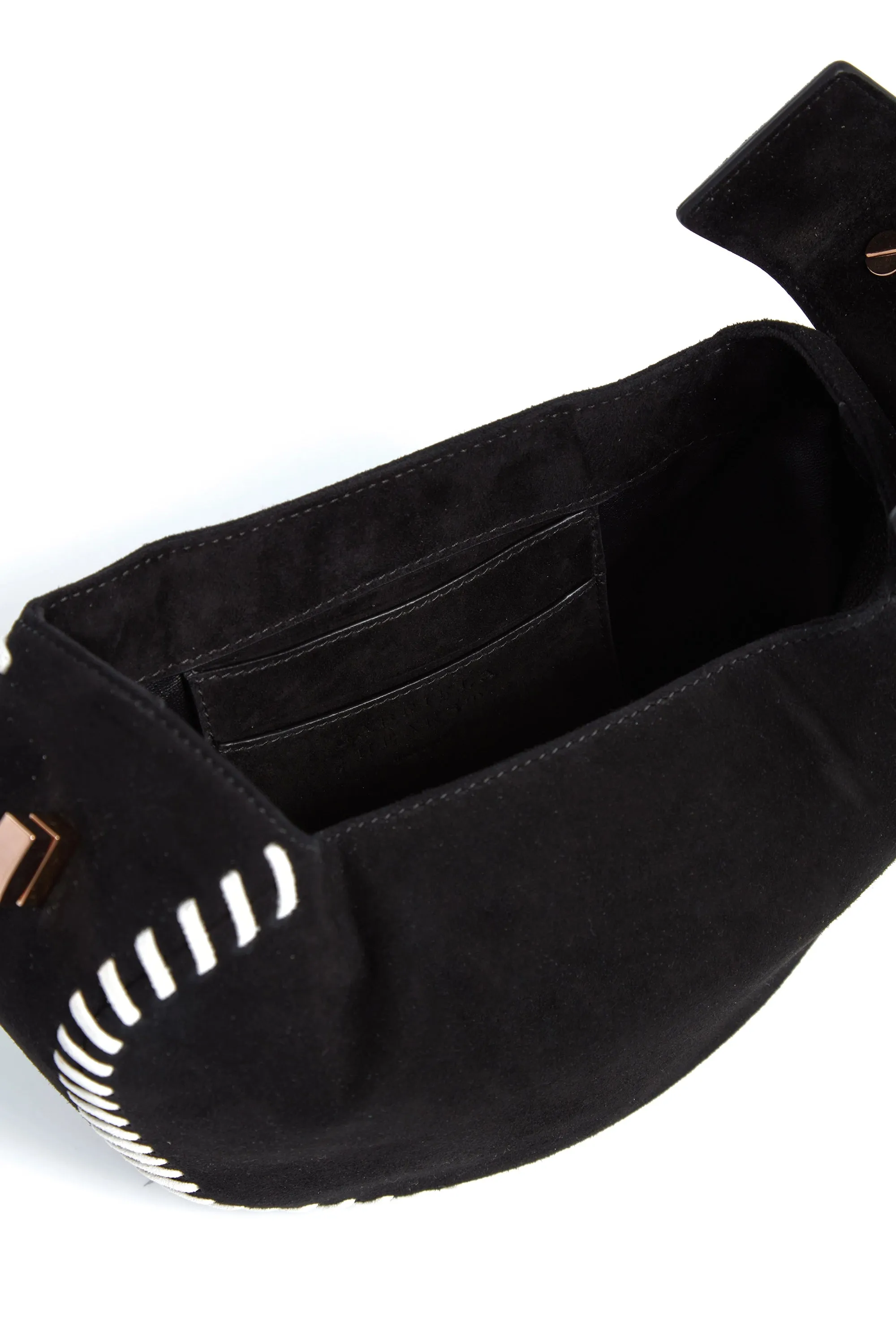 Whipstitch Demi Bag in Black Suede