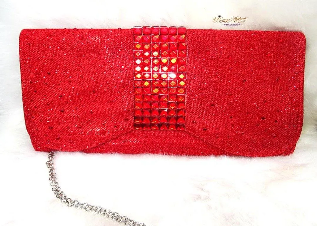 Womens Glitter Clutch Bag Evening Party Chain Shoulder Red Bag Shimmer Wedding Prom Handbag Purse