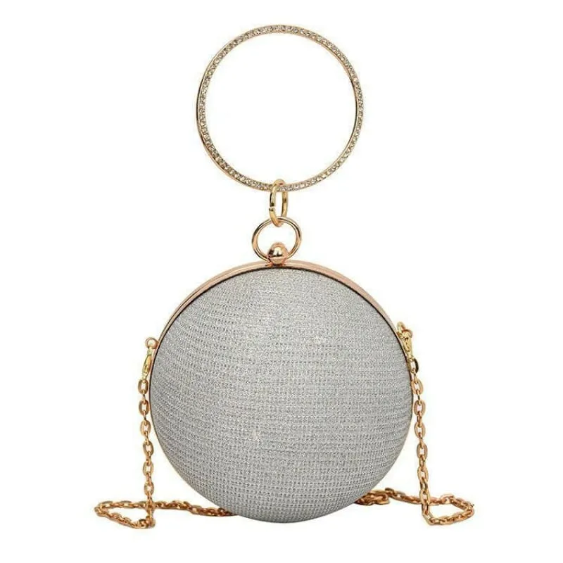 Womens Spherical Evening Bag with Diamond Studs for Stylish Events