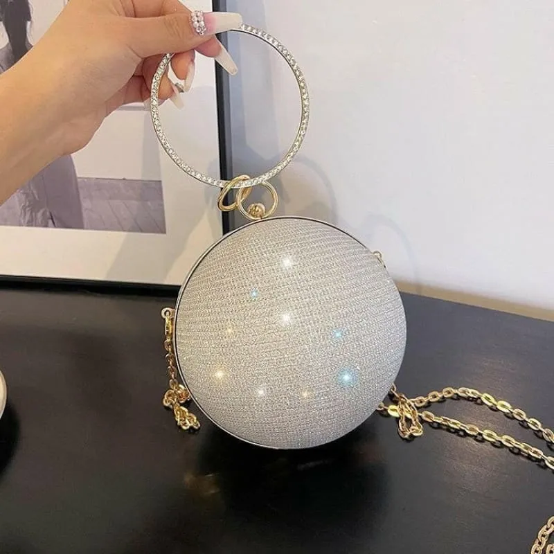 Womens Spherical Evening Bag with Diamond Studs for Stylish Events