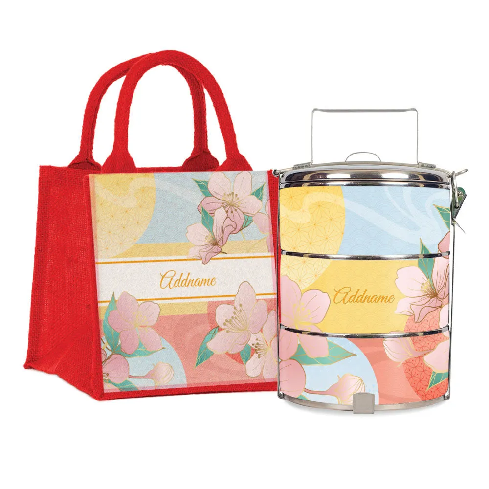 Zen Blossom Oriental Series 3-Tier Standard Medium 14cm Tiffin Carrier [FREE Custom Add Name]